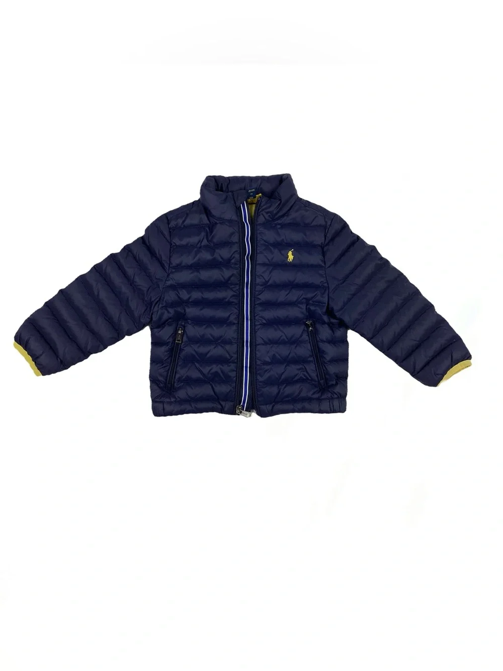 Ralph Lauren Navy Puffer Jacket with Yellow Trim size 3T